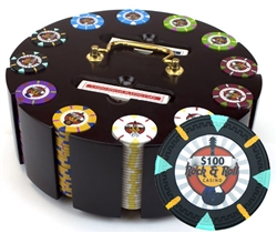 300 Carousel Wood Luxury Custom Poker Chip Set - 6 Stripe Chips